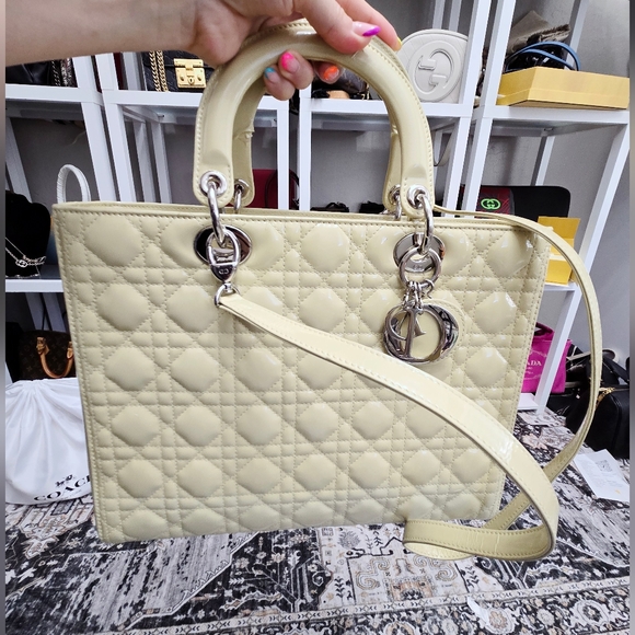 Christian Dior Lady Dior Bag Cannage Quilt Patent Large - Picture 1 of 16